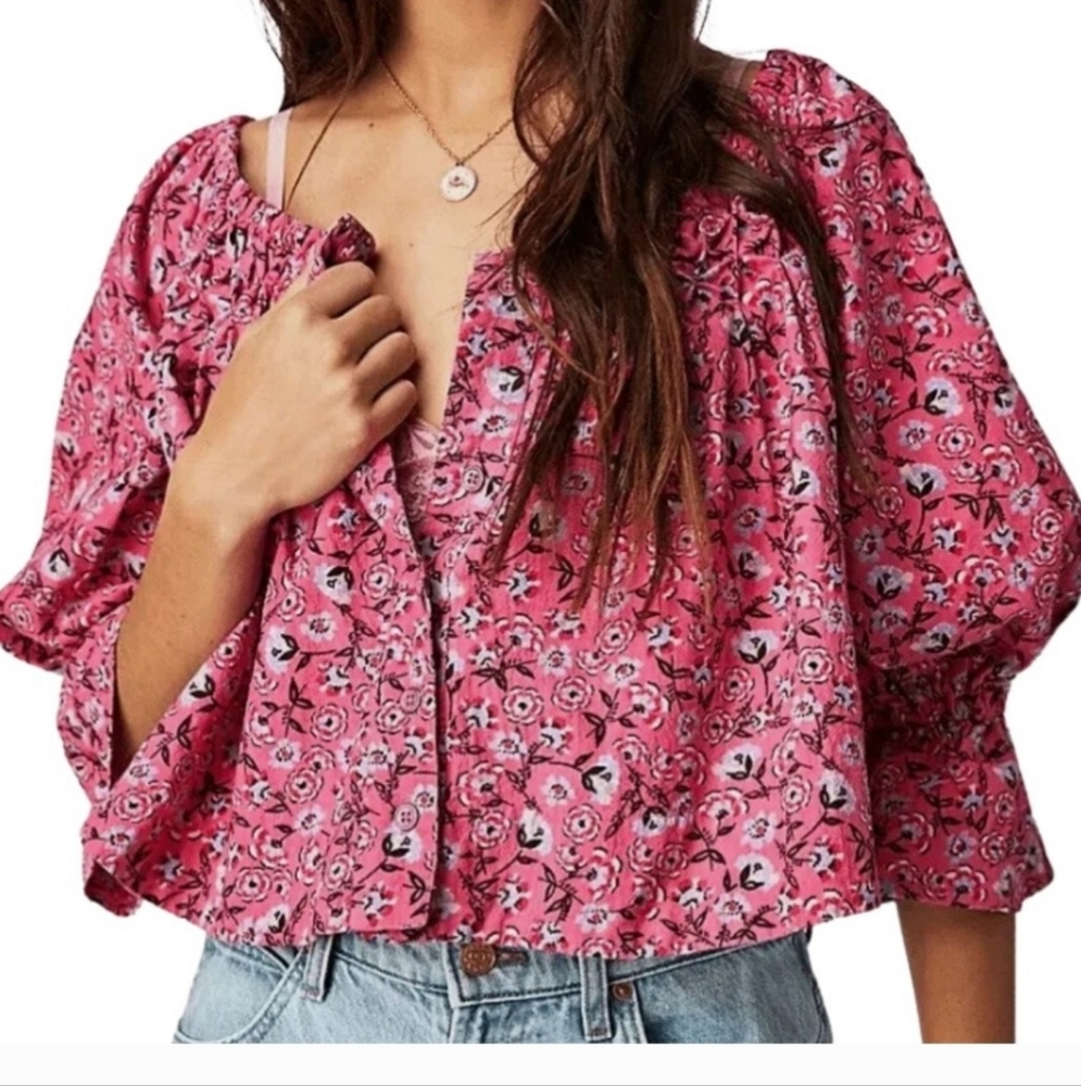 Free People James Smock Top in Rose Combo